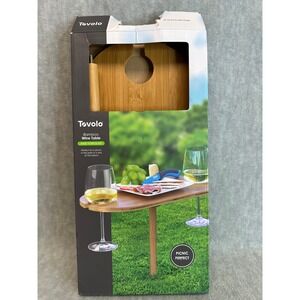 Tovolo Bamboo Wine Table Picnic Outdoor Foldable Wine Glass Holder Cutting Board